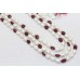 Necklace 3 line strand string women ruby pearl stone oval bead C 112